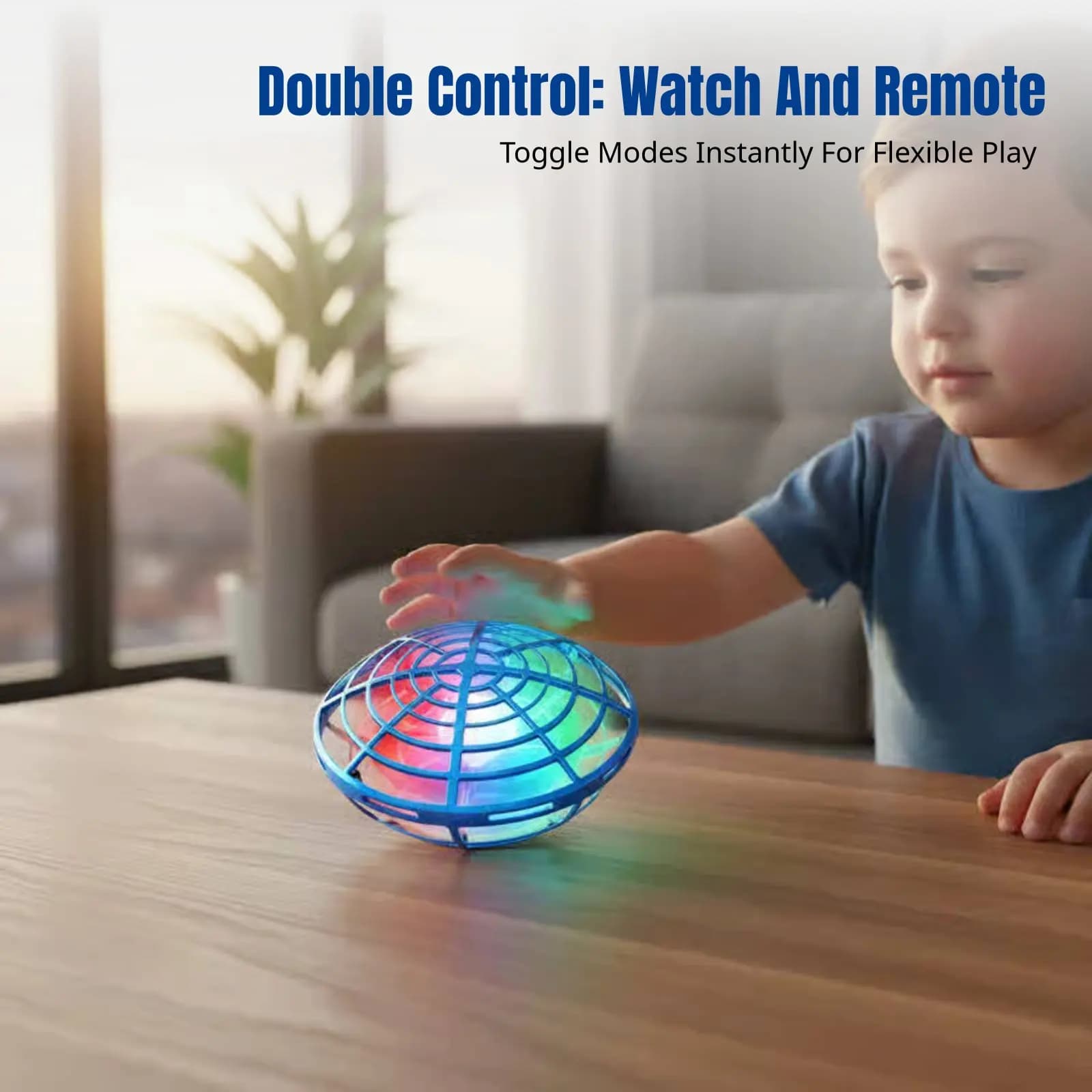 Disco Volante con Sensore di Gesti, Drone a 4 Assi Rotanti, Giocattolo Luminoso, Globo Interattivo Fluttuante per Bambini