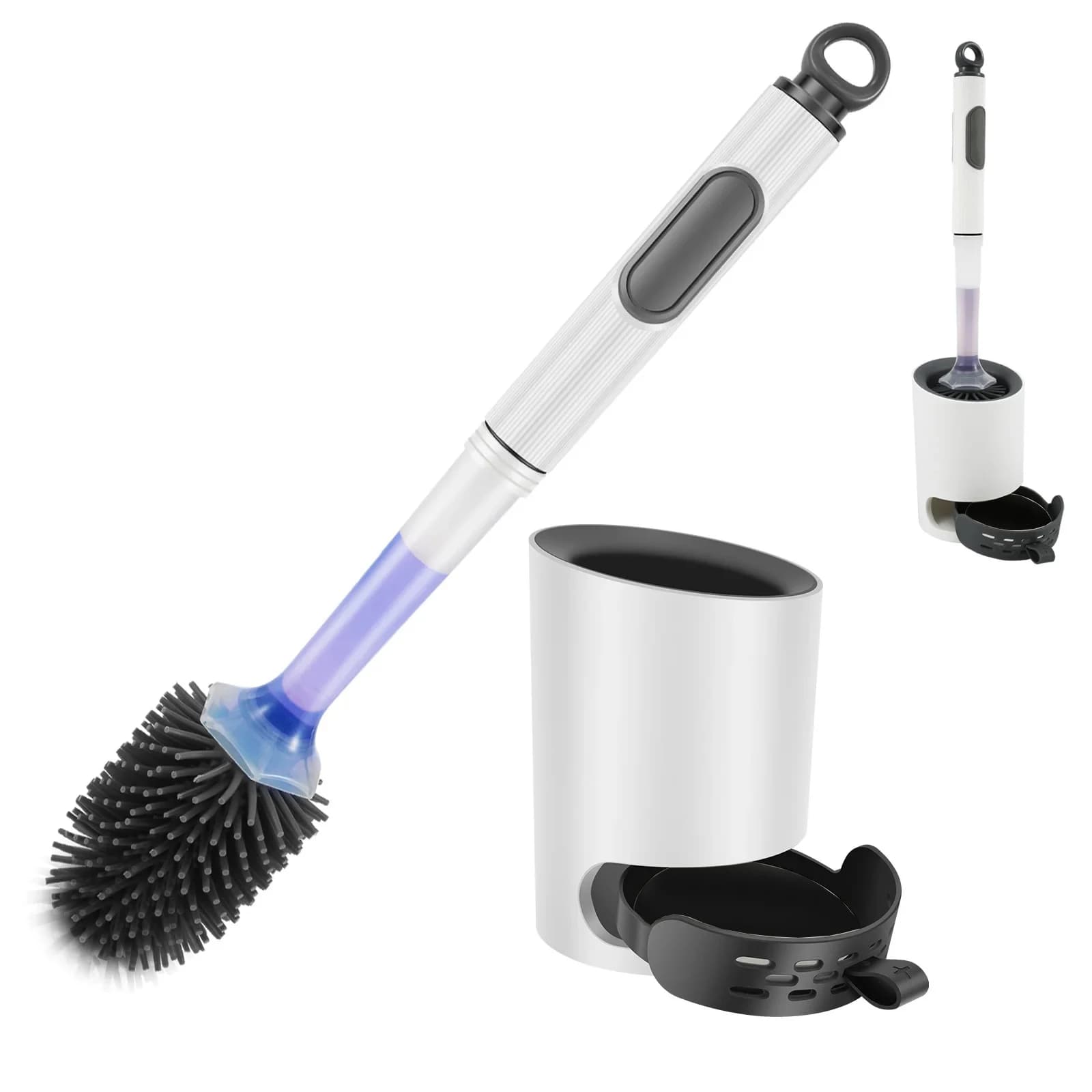 Set porta scopino per WC Scopino per WC in silicone con manico ricaricabile Distributore Scrubber per il bagno Pulitore per camper Scopino per WC