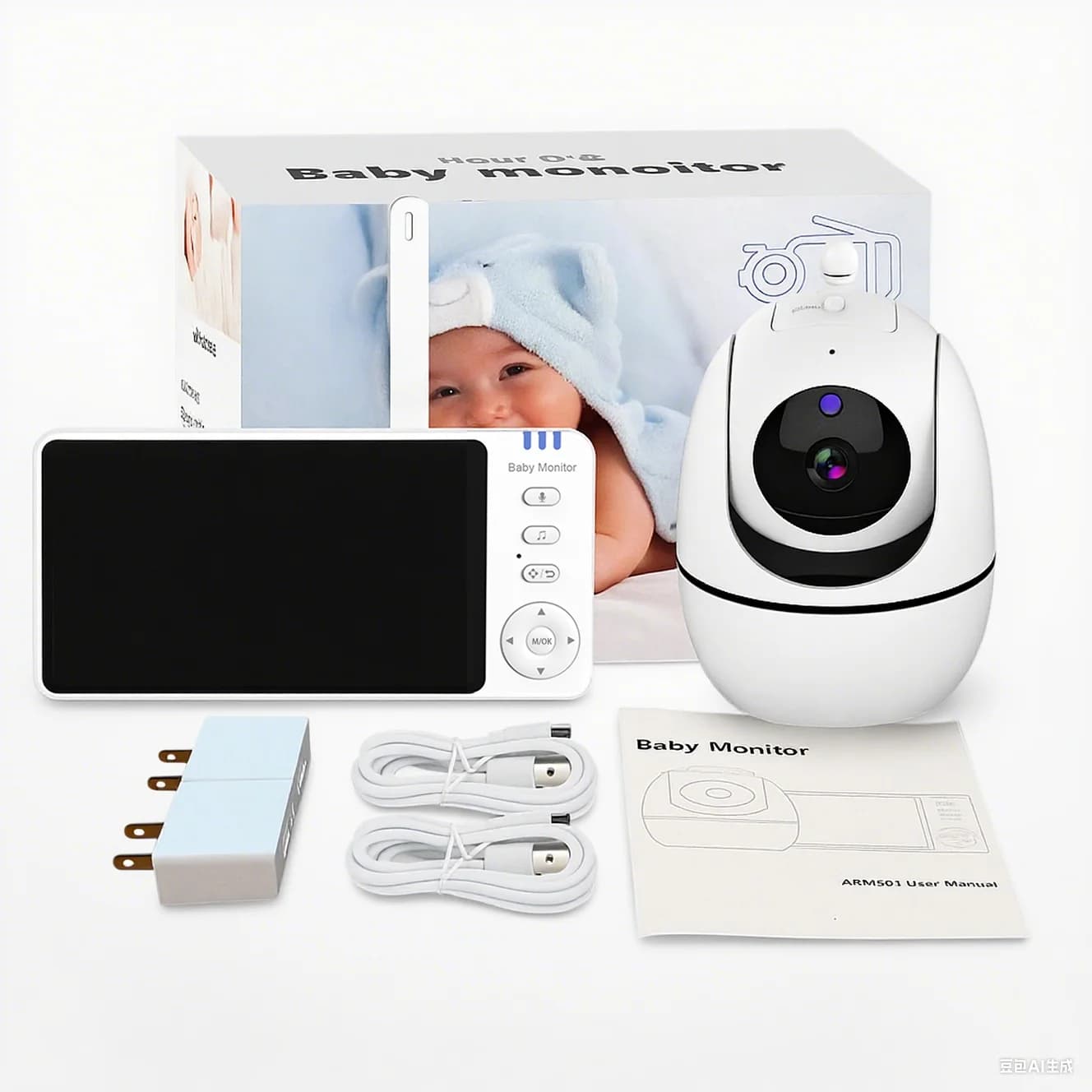 Monitor per Bambini WiFi Smart con App Mobile 360° ° Telecamera con tracciamento automatico, rilevamento griglie di sovracopertura, avvisi per il telefono e riproduttore di ninne nanne