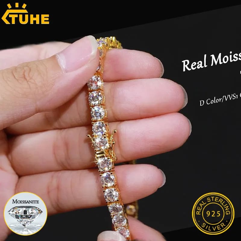 TUHE Hip Hop Unisex Moissanite Catena da tennis per donna Uomo S925 Sterling Silver Moissanite Bracciale Collana Gioielli da sposa