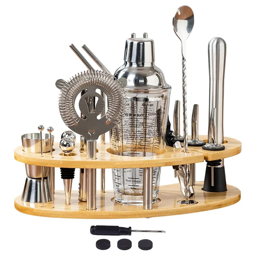 20 piece Durable Stainless Steel Cocktail Shaker Set Versatile Set Mixed Drink Tool Set Professional Cocktail Kit Party
