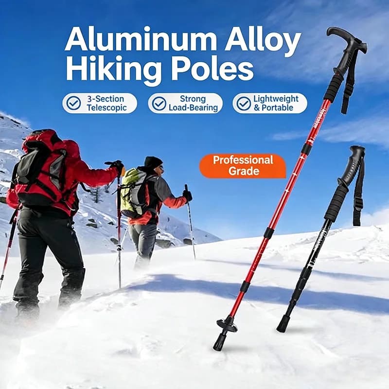 Bastoncini da trekking da 1 pezzo per escursionismo: impugnatura a T leggera in lega di alluminio e lunghezza regolabile, perfetta per l'arrampicata in montagna