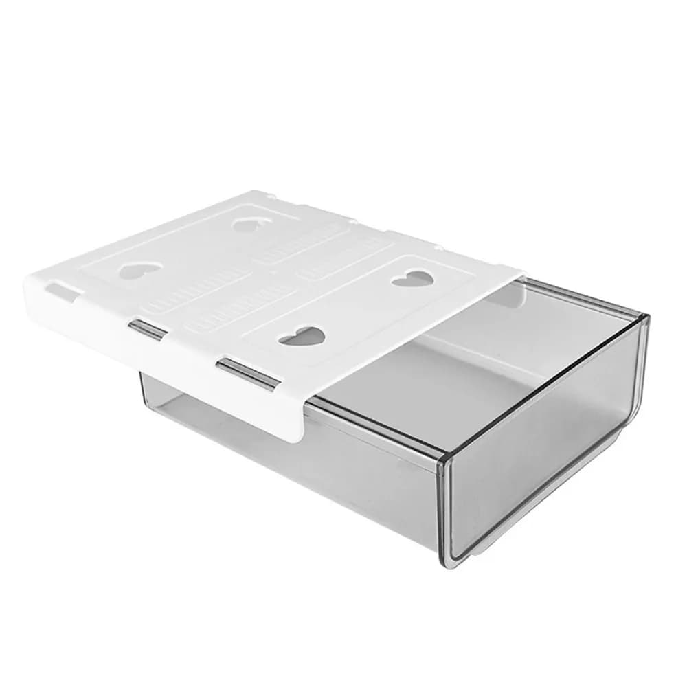 Organizzatore per Penne, Cassetto Trasparente Sotto Scrivania, Scatola Salvaspazio Bianca e Grigia, Ampio Contenitore con Design Adesivo, Cassetto Estraibile per Ufficio