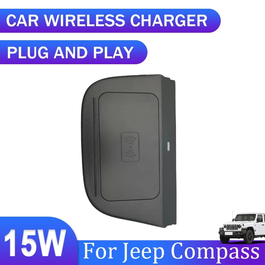 Caricatore wireless da 15W per accessori auto, piastra di ricarica rapida per cellulare, specifica per interni, per Jeep Compass 2016-2019