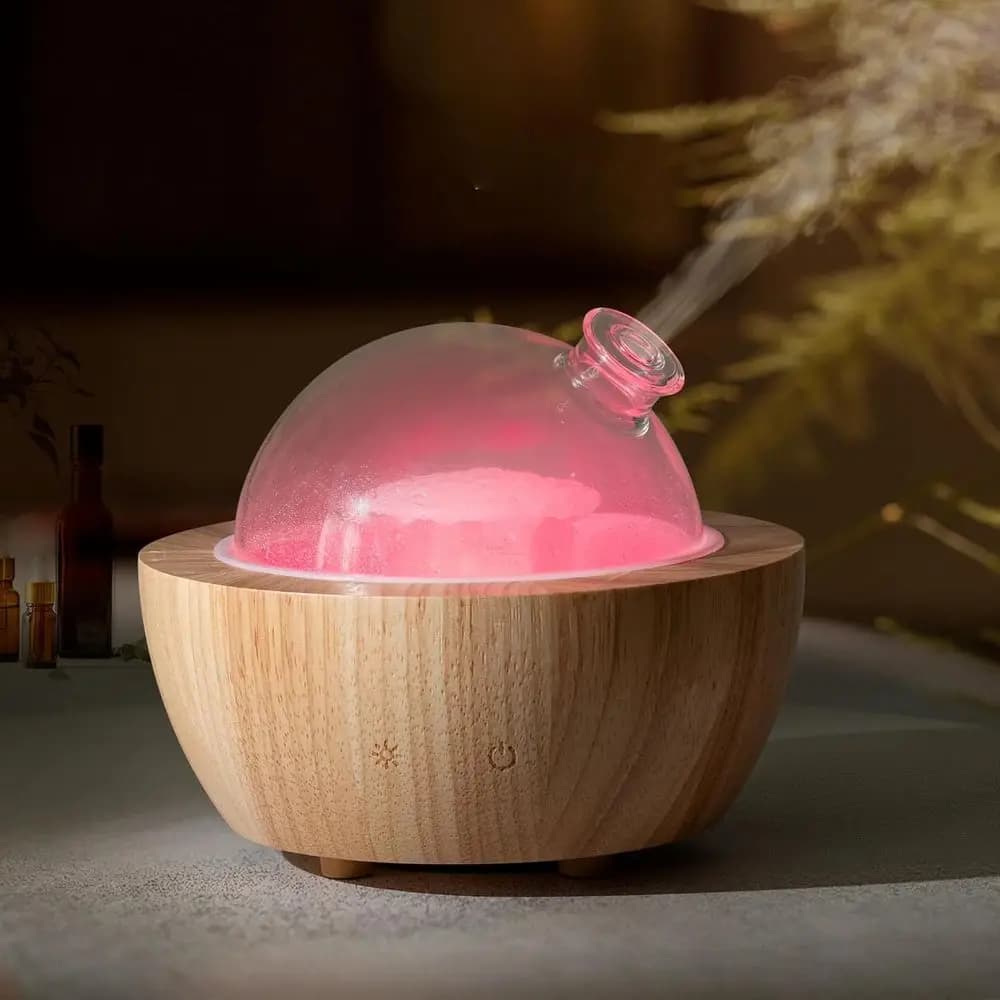 Diffusore di Oli Essenziali in Vetro da 280ml con Base in Legno Naturale, Diffusori di Aromaterapia 2025 Aggiornati per Casa, Diffusore d'Aria a Nebbia Fredda