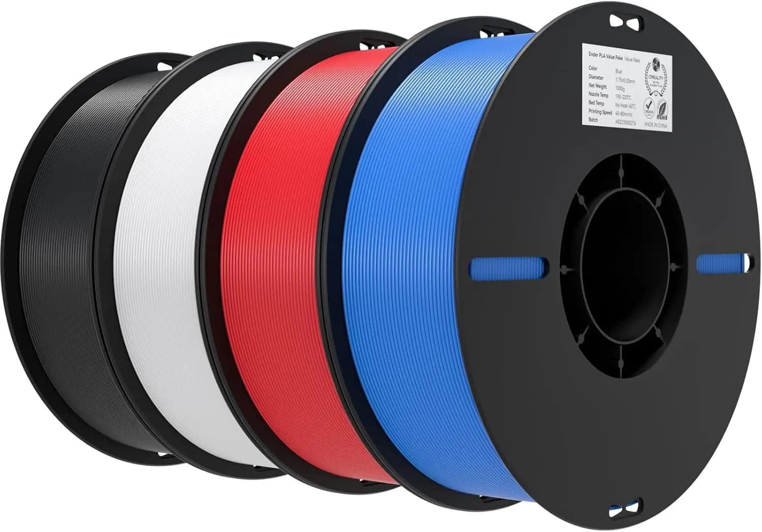 Filament PLA Premium 1.75mm, Pack of 4KG - Low Deformation, High Precision for 3D FDM printers in Black, White, Blue, Red