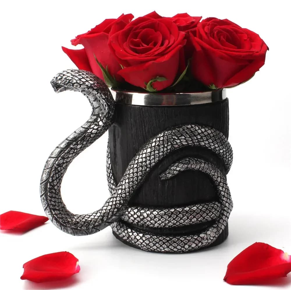 Tazza serpente da 600 ml Tazza Cobra in acciaio inossidabile a doppio strato Tazza da ufficio per casa Set da bere personalizzato Regalo uomo nero argento