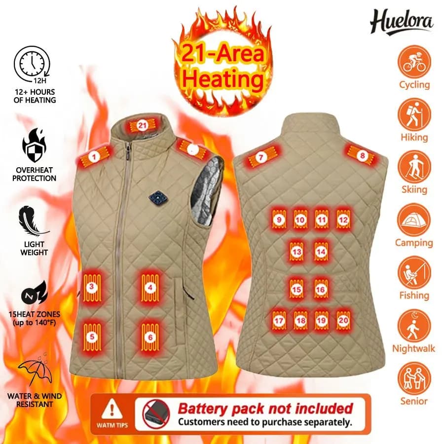 Huelora 21 Area Winter Women's Vest Climbing Heated Coats Outdoor Trekking Clothing (Not included The Power Bank)
