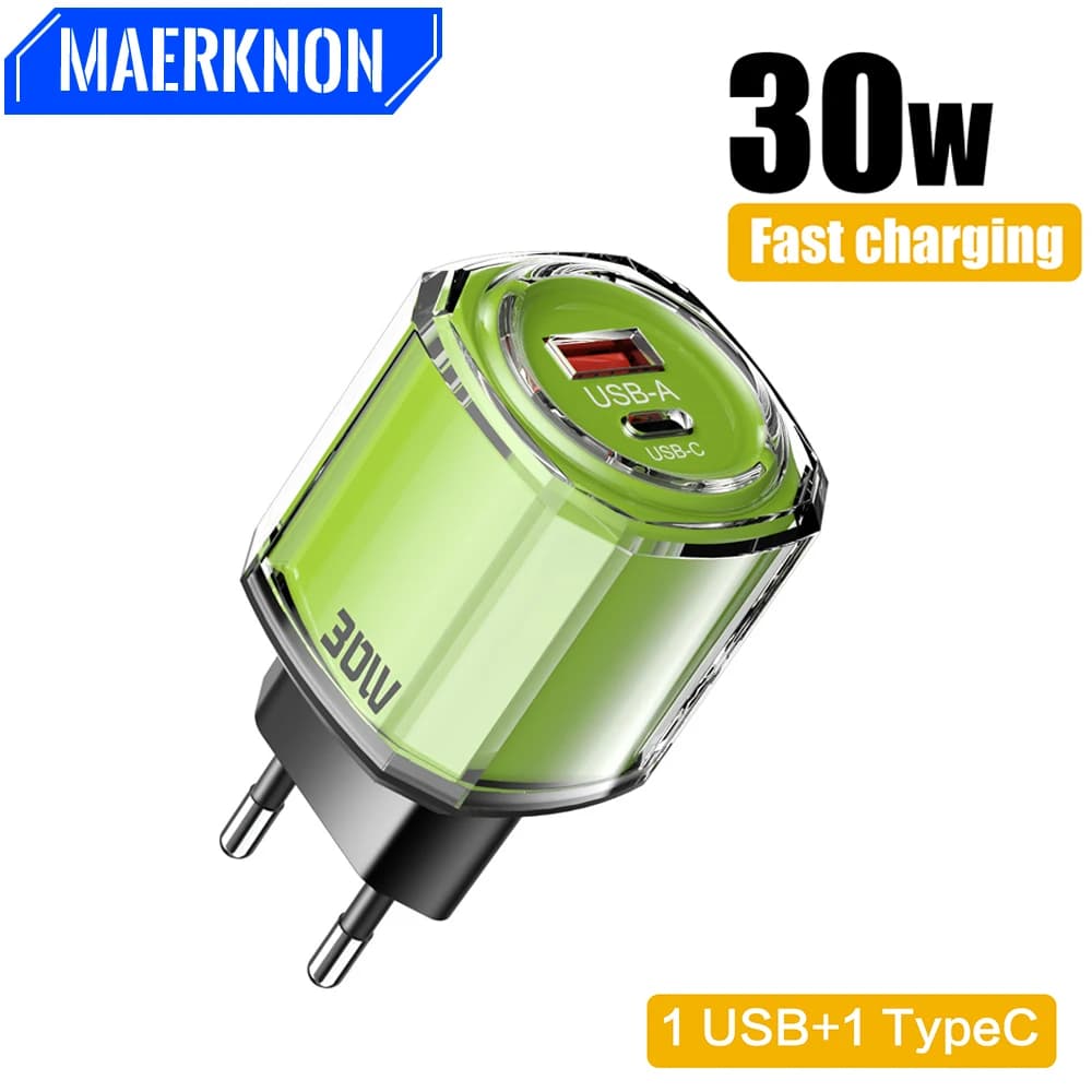 Adattatore per telefono cellulare a ricarica rapida PD per caricabatterie USB tipo C da 30 W per iPhone Samsung Xiaomi Caricatore da muro con spina EU/US Quick Charge 3.0