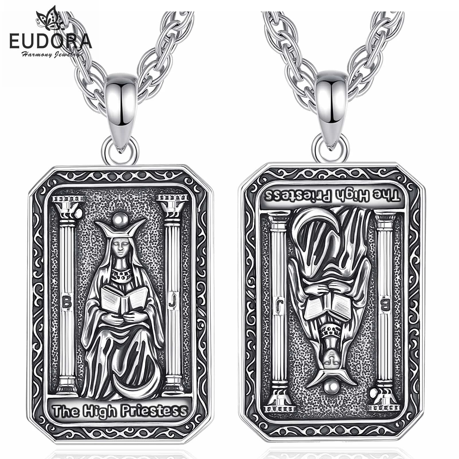 Eudora Collana di carte dei tarocchi in rame L'amuleto dell'alta preteessa Vintage Arcana maggiore Divinazione Ciondolo Gioielli spirituali Regalo uomo