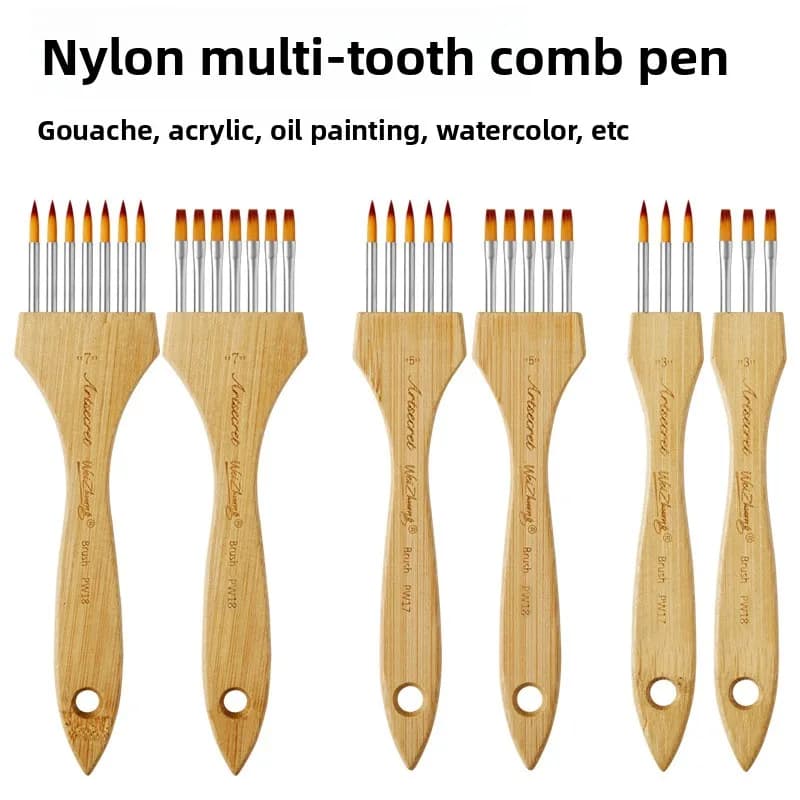 1 Pcs Multi-tooth Pen Comb Multifunctional Watercolor Acrylic Gouache Wood Handle Flat Peak Artist Paint Brush Art Tool