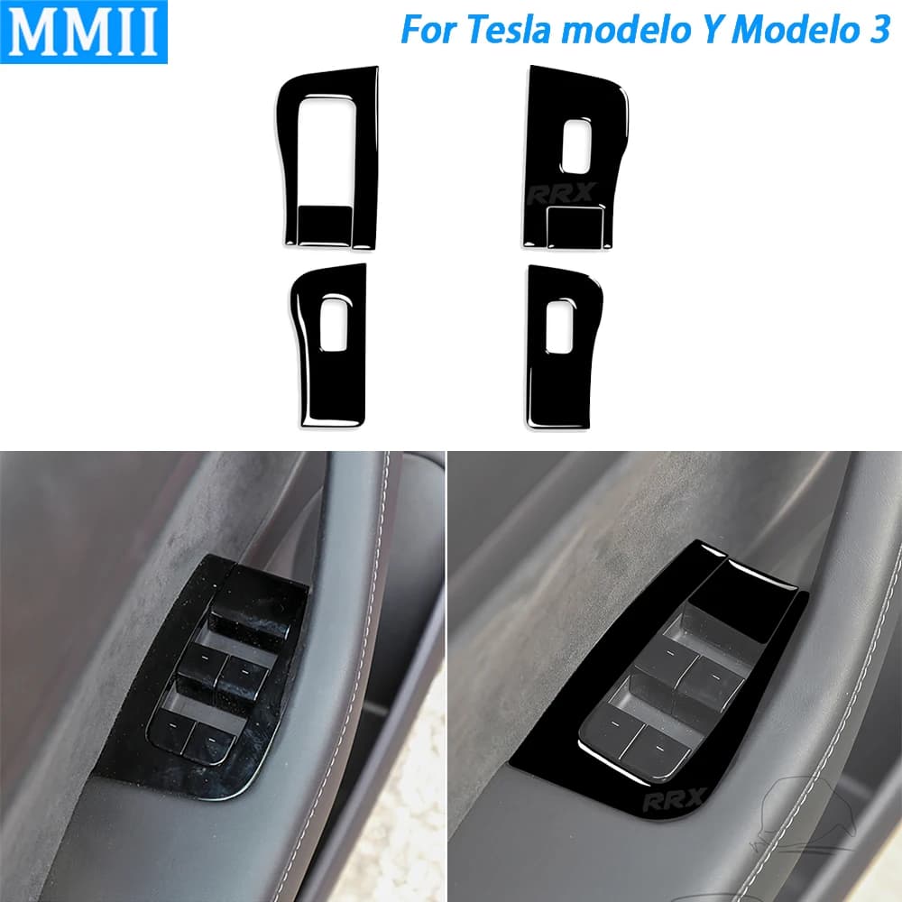 Per Tesla Model Y 2020 + modello 3 2017-22 Piano Black Window Lift pannello di controllo copertura decorativa accessori interni per auto Sticker