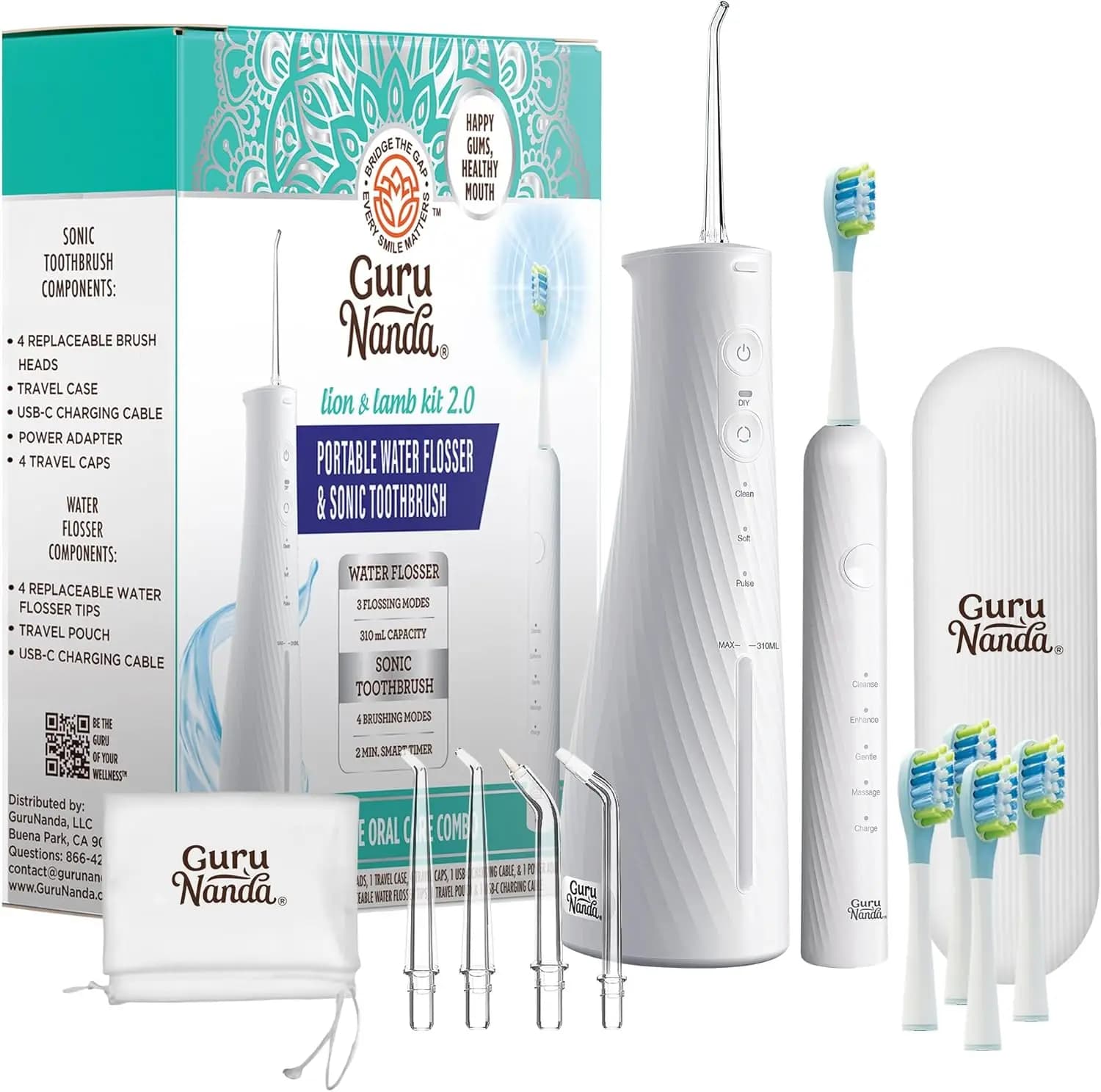 Electric Toothbrush with Integrated Water Bottle, 4 Water Drops, 4 Heads, IPX7 Waterproof for Full Oral Care