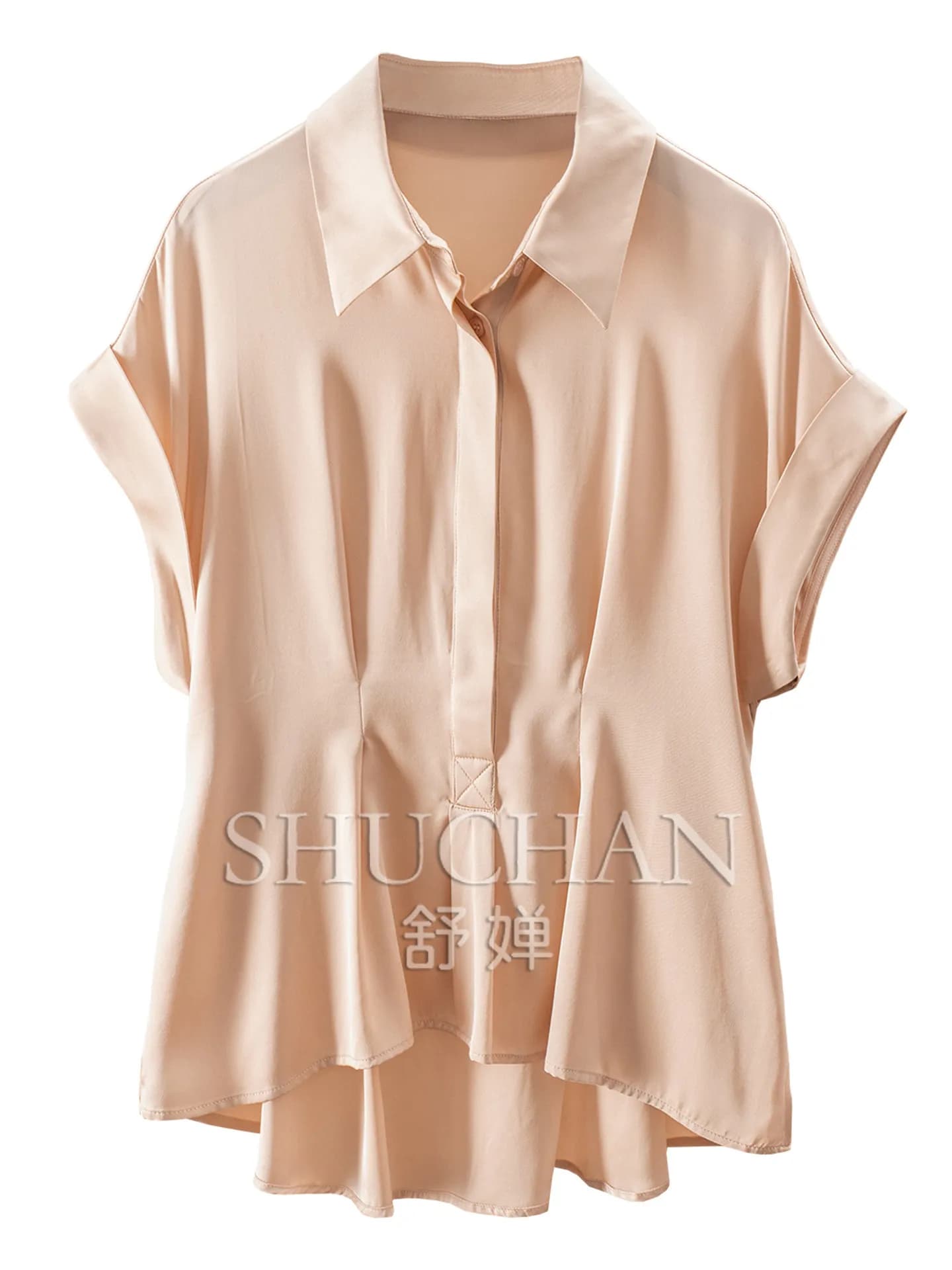 SHUCHANT Simple Elastic Silk Waist Arc Pendulum Shirt Women's 66M0 Tops Mujer Womens Shirts Luxury