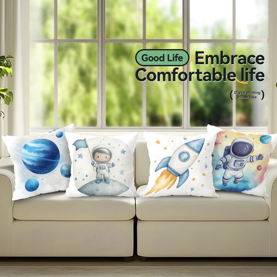 Cuscini a tema esplorazione spaziale, federa per cuscino in poliestere, copricuscino decorativo per casa, auto, divano