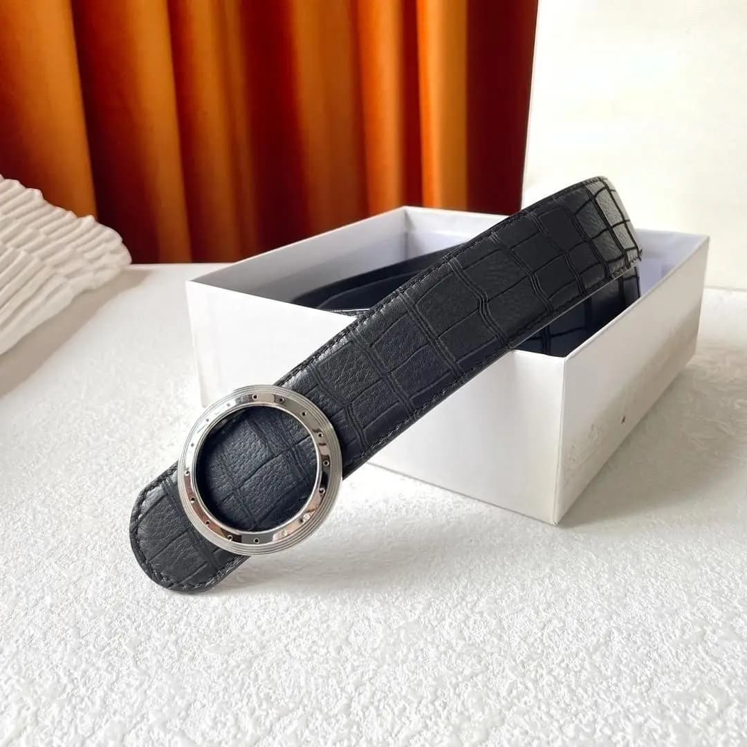 Cintura di lusso con fibbia rotonda nera per uomo, cintura alla moda per jeans, abiti, business casual, uso quotidiano, regalo