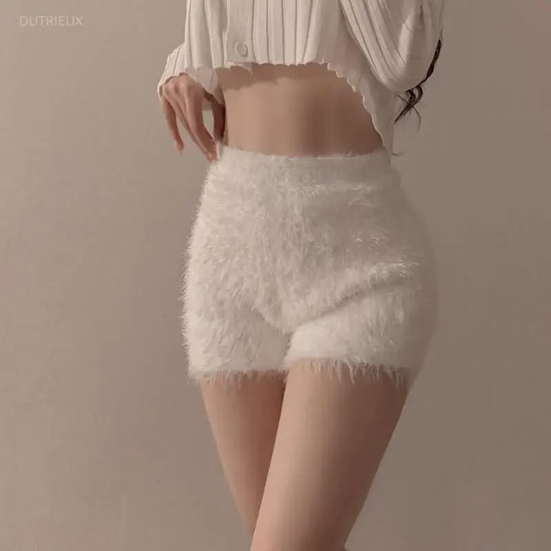 Korean Pantalones Cortos De Mujer Knitted Shorts For Women Fashion Furry High Waist Casual Summer Y2k Pants 2026 New Bottoms