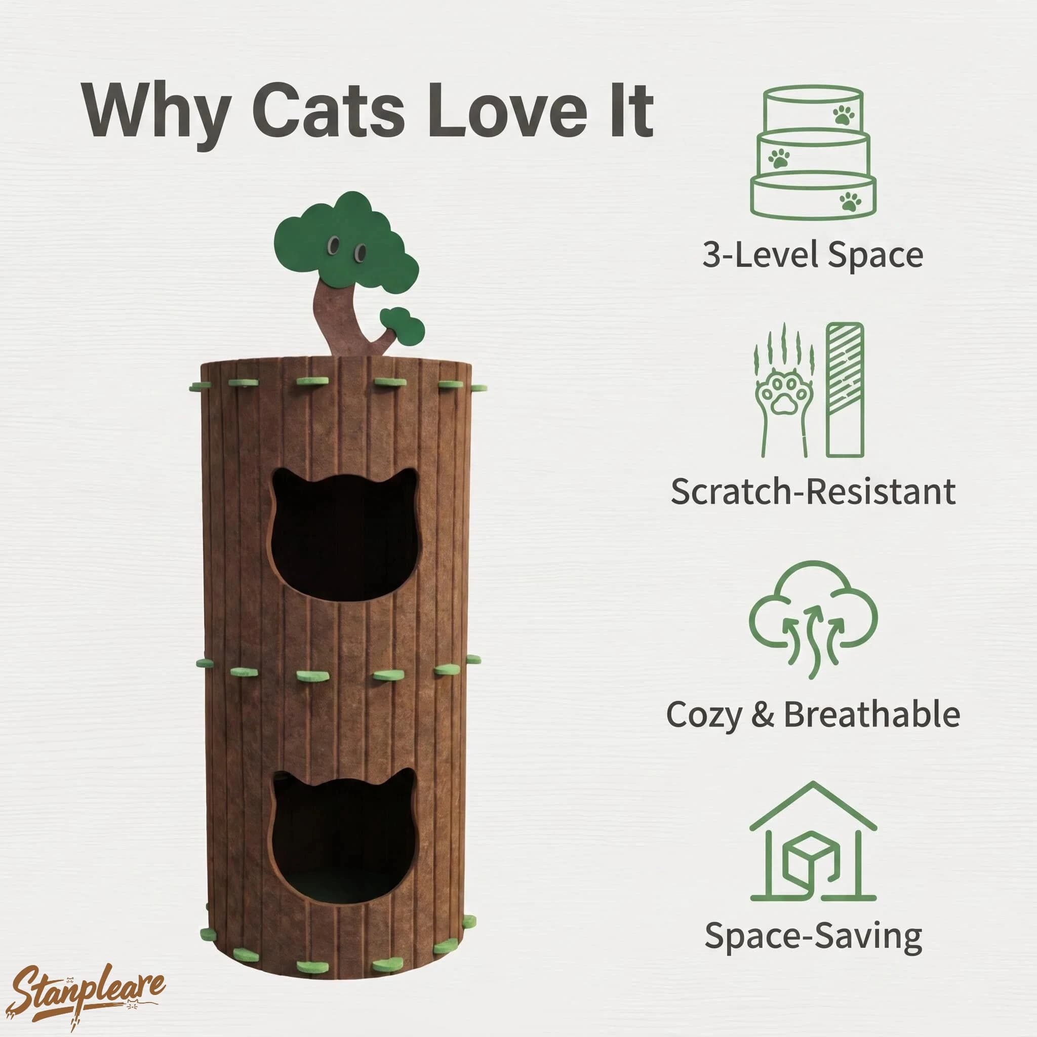 2-Tier Felt Tree Trunk Cat House Multi Level Climbing Tower Bed Removable Washable Four Seasons Universal Pet Cave