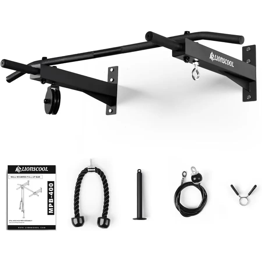 Wall mounted multifunctional traction bar with pulley system 48" and 16" 24" Cable pulley fitting with multigrip towing bar
