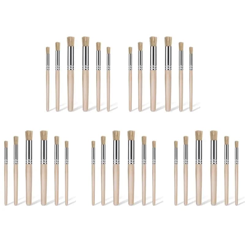 Limited Stock-FF 30Pcs Wooden Stencil Brushes For Painting On Wood, Natural Bristle Stencil Brush Art Brushes For Acrylic Paint,