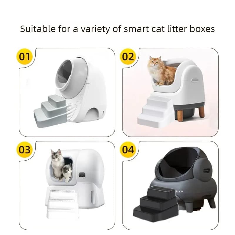 Scatola per Lettiera Intelligente con Scale, Facile da Pulire, Rampa a 2 o 3 Livelli per Toilette Gatto, Funzione Filtro Sabbia, Scala per Gatti a Zampe Corte
