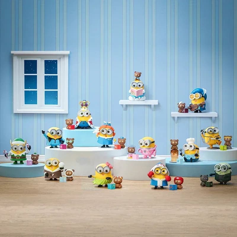 POP MART Minions Storie della Buonanotte di Bob e Tim Serie Blind Box Busta a Sorpresa Decorazione da Scrivania Modellino Carino Giocattoli Regalo Anime