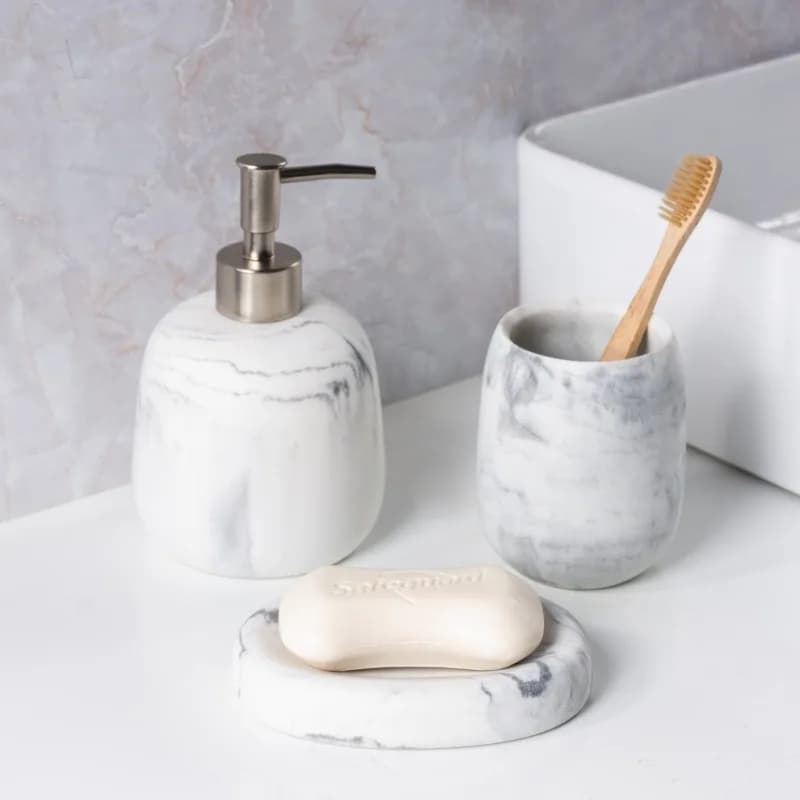 Bathroom three piece set modern luxury washing set bathroom hotel bathroom mouthwash cup lotion bottle soap dish set dispenser
