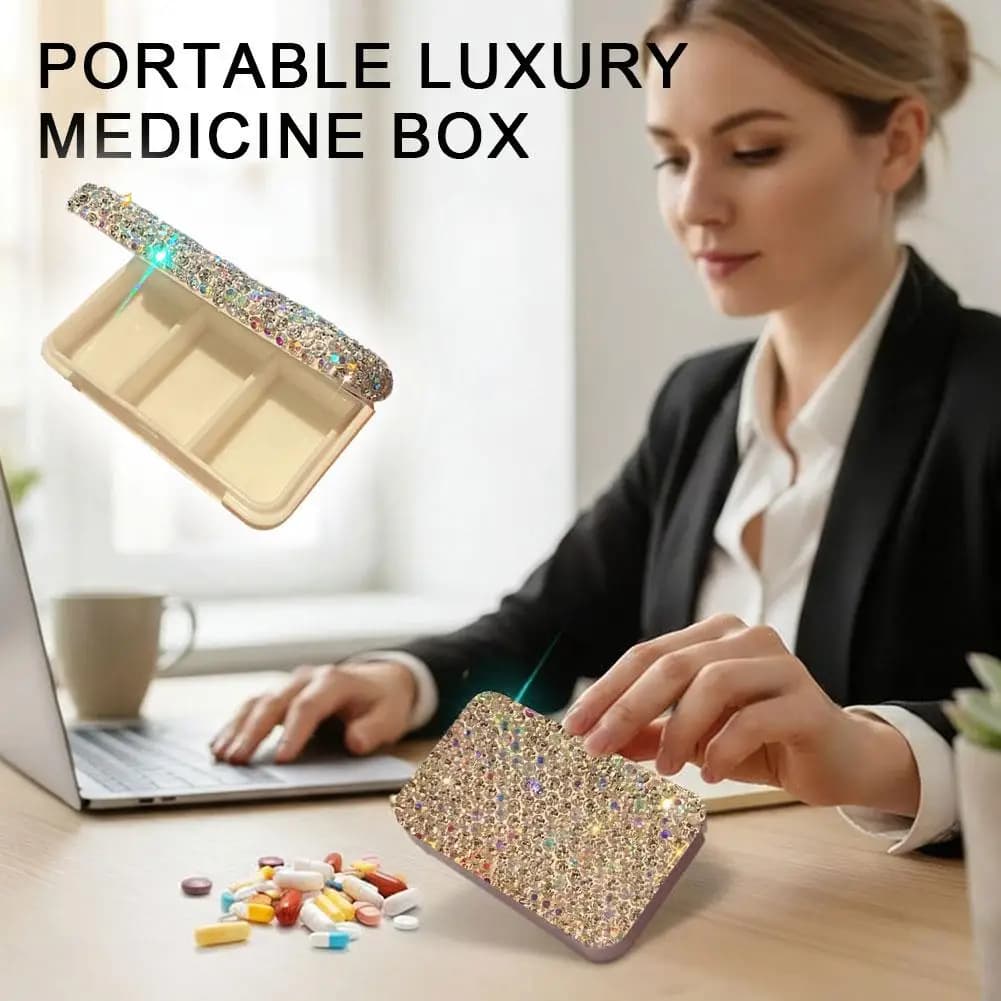 Portapillole Portatile Aggiornato con 3 Scomparti, Piccolo Contenitore per Pillole da Viaggio per Borsa o Tasca, per Vitamine, Bling Bling