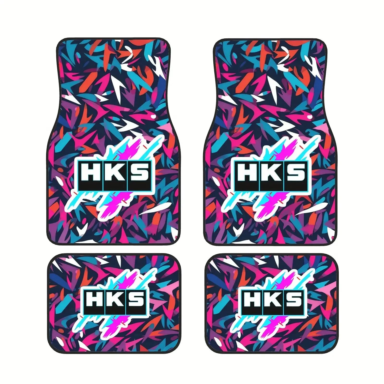 4pcs HKS Style Car Floor Mats - Vibrant & Pink Geometric Pattern, Easy-Clean Polyester, Fit For Cars, Trucks, SUVs - Ideal Holid