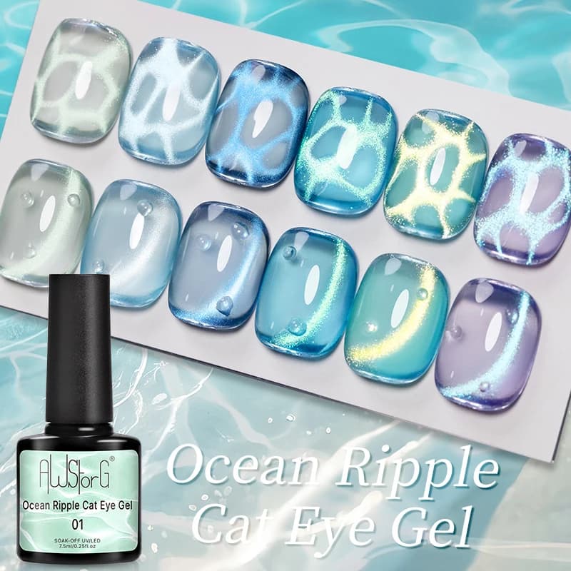 AWStorG 1-6 pz 7.5 ml Ocean Ripple Cat Eye Gel Smalto per unghie Aurora Flash Blu Nude Glitter Colore Magnete Nail Art Gel Unghie del salone