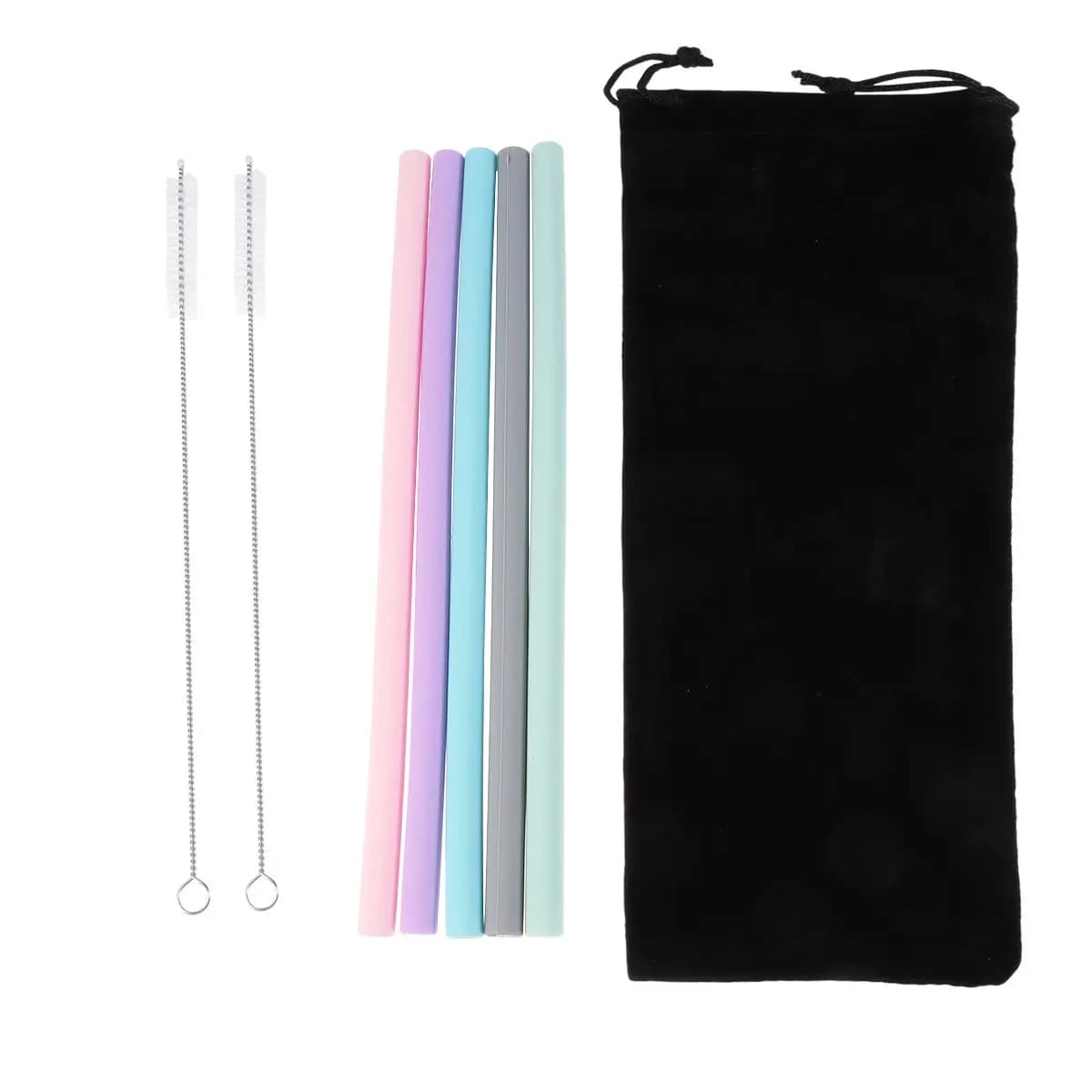 8Pcs Silicone Straws Set Reusable Eco-Friendly Curved Straight Straws for Smoothies Yogurt Includes Cleaning Brushes