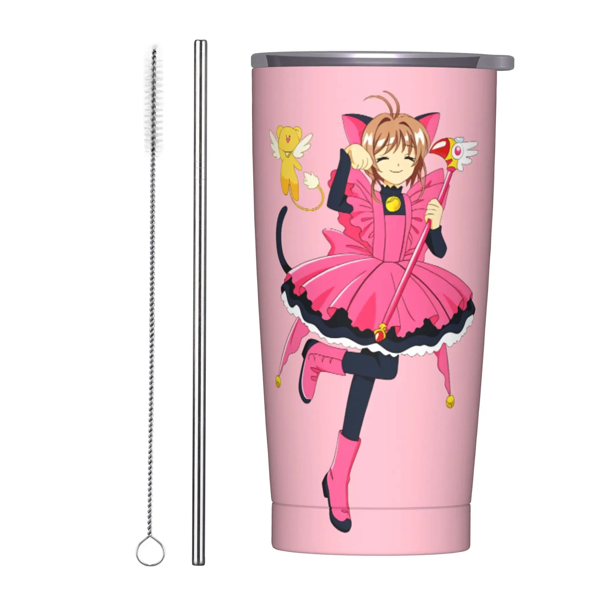 Tumbler Magico Sakura Anime Cartoon, Bottiglia Termica per Bevande Calde, Tazza Termica in Acciaio Inox con Grafica per Campeggio e Auto