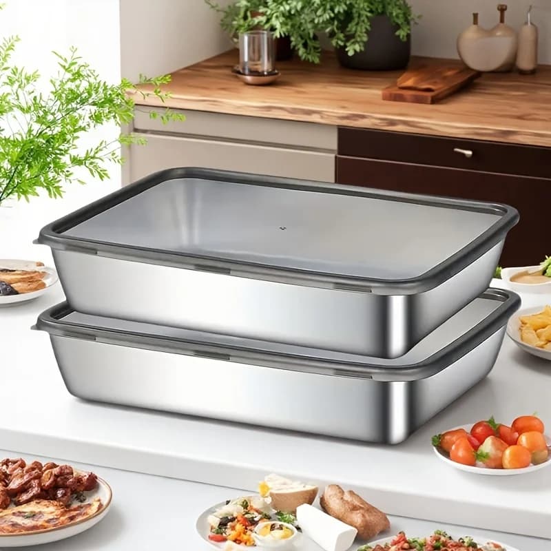 Contenitori per alimenti in acciaio da 2 pezzi a prova di perdite per frutta, verdura, carne, impilabili, facili da pulire, frigorifero, congelatore, cucina