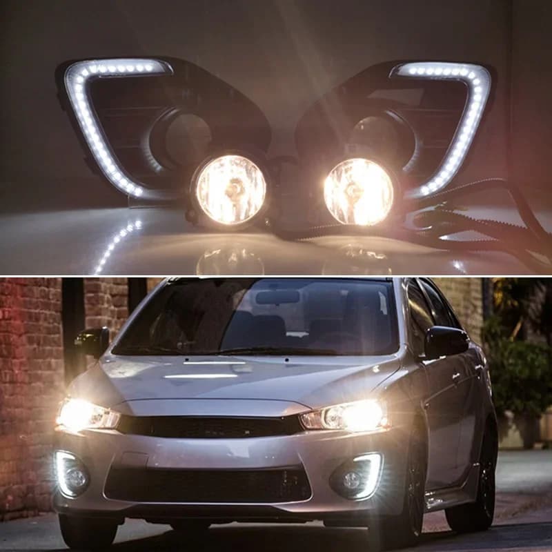 LED daylights for Auto 12V for Mitsubishi Lancer 2016 - 2019 yellow direction indicators daylights automatic driving headlights