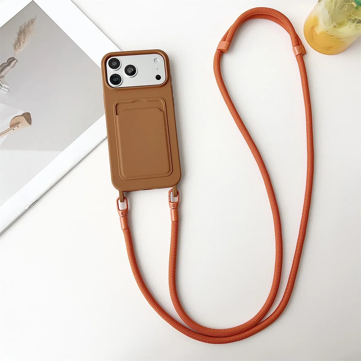 Custodia per Telefono con Cordino Anti-Caduta per iPhone 17 Air 16 15 14 Plus 13 12 11 Pro Max, Cover Morbida in Silicone con Porta Carte