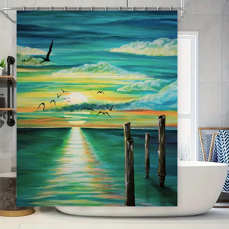 Tenda da doccia per bagno gabbiano al tramonto, tessuto decorativo impermeabile, decorazione per la casa, dimensioni multiple disponibili per l'acquisto