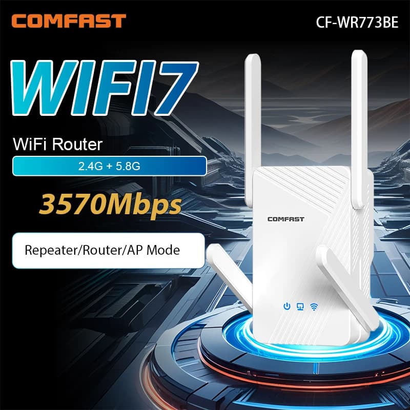 COMFAST WiFi7 BE3600 Estensore wireless 3570Mbps 2.4G/5G Ripetitore con 4 antenne 5dBi e porta RJ45 1*1000M per casa/ufficio/giochi