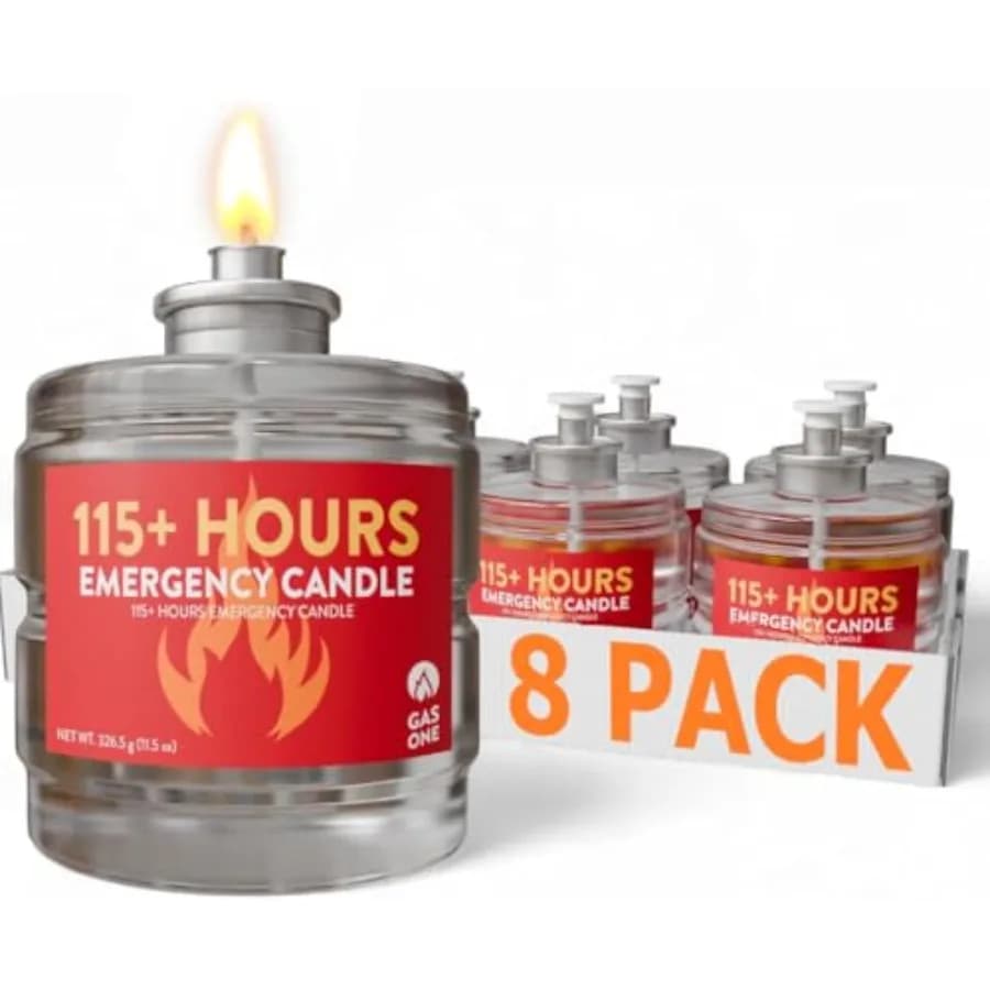 GasOne Set di Candele di Emergenza 115+ Ore, Confezione da 8 Candele Liquide a Combustione Pulita Senza Profumo, Lunga Durata per Illuminazione d'Ambiente