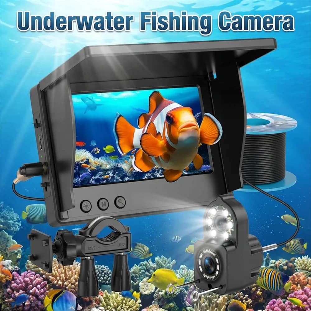 Localizzatore di Pesci Portatile con Telecamera Subacquea 1080P, Schermo LCD da 4,3 Pollici, Impermeabile, con Visione Notturna