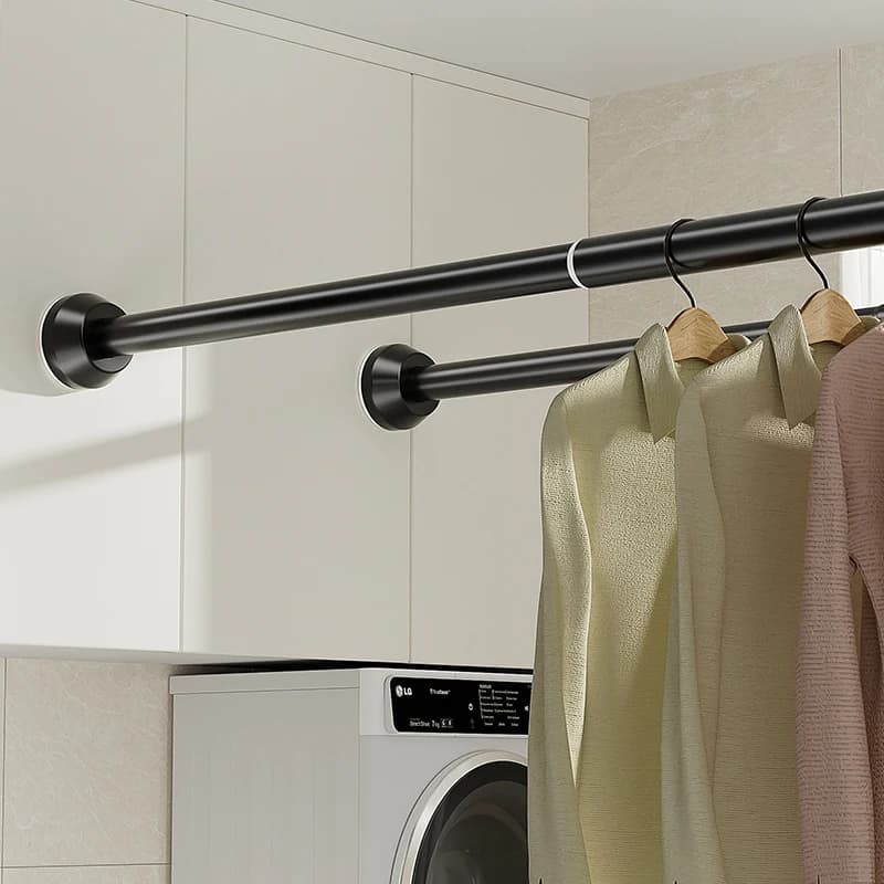 Stendibiancheria regolabile in acciaio inossidabile nero da 65-255 cm, asta telescopica senza trapano, per balcone, bagno