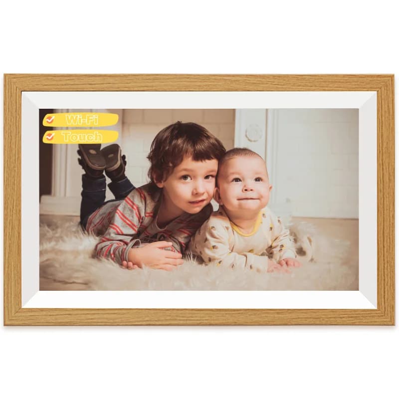 Cornice per foto elettronica in legno giallo 15,6" Cornice digitale WIFI wireless con app Uhale