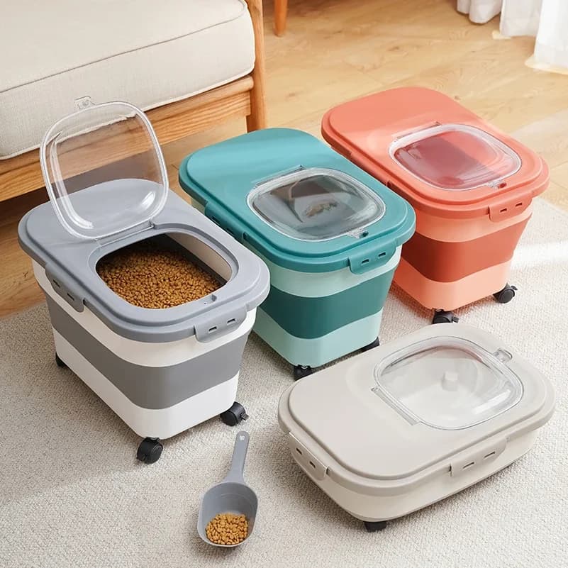 Contenitore Pieghevole per Cibo per Cani e Gatti, Scatola per Crocchette con Coperchio Ermetico, Contenitori per Conservazione di Cereali e Riso in Cucina