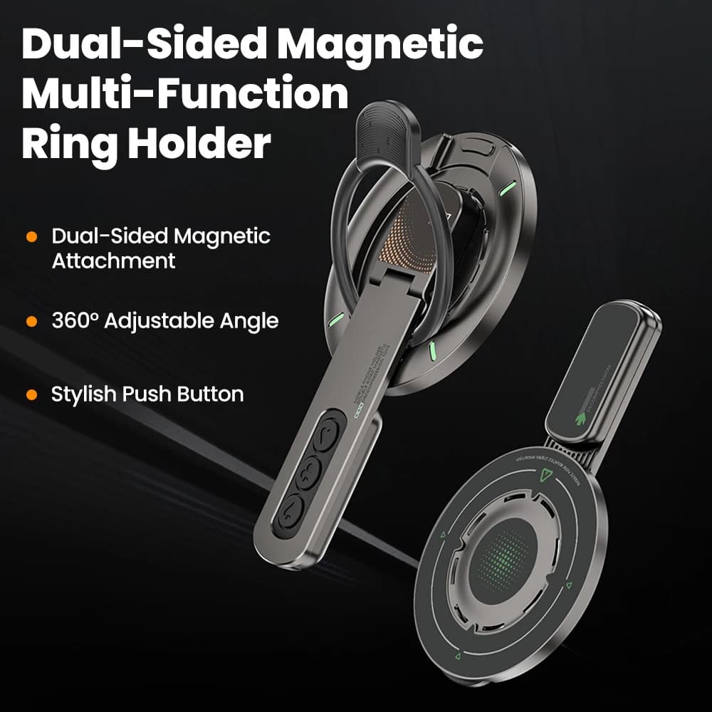 Supporto Magnetico Bifacciale per Telefoni, Rotazione a 360°, Anello Portatile per Dita, Supporto Multifunzionale da Scrivania per Cellulari