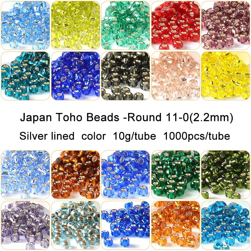 1000 pz 11/0 TOHO Perline Rotonde Foderato Argento Colore 10g Giappone Perline di Vetro Per Il Cucito Fatto A Mano Braccialetto FAI DA TE creazione di gioielli