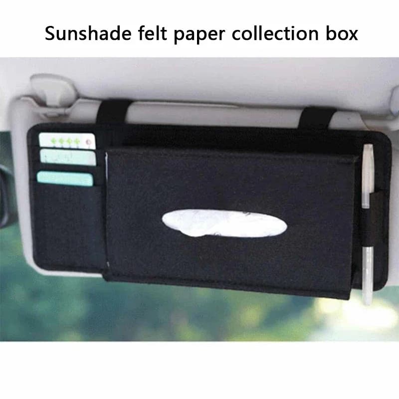 Multi-compartment Felt Car Tissue Box Sun Visor Hanging Bag Auto Seat Storage Organizer
