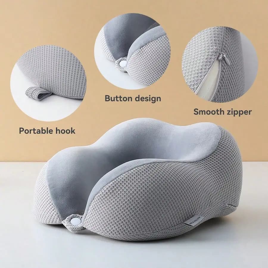 Cuscino per il collo da viaggio a forma di U in memory foam per dormire sugli aerei, cuscino di supporto cervicale portatile.