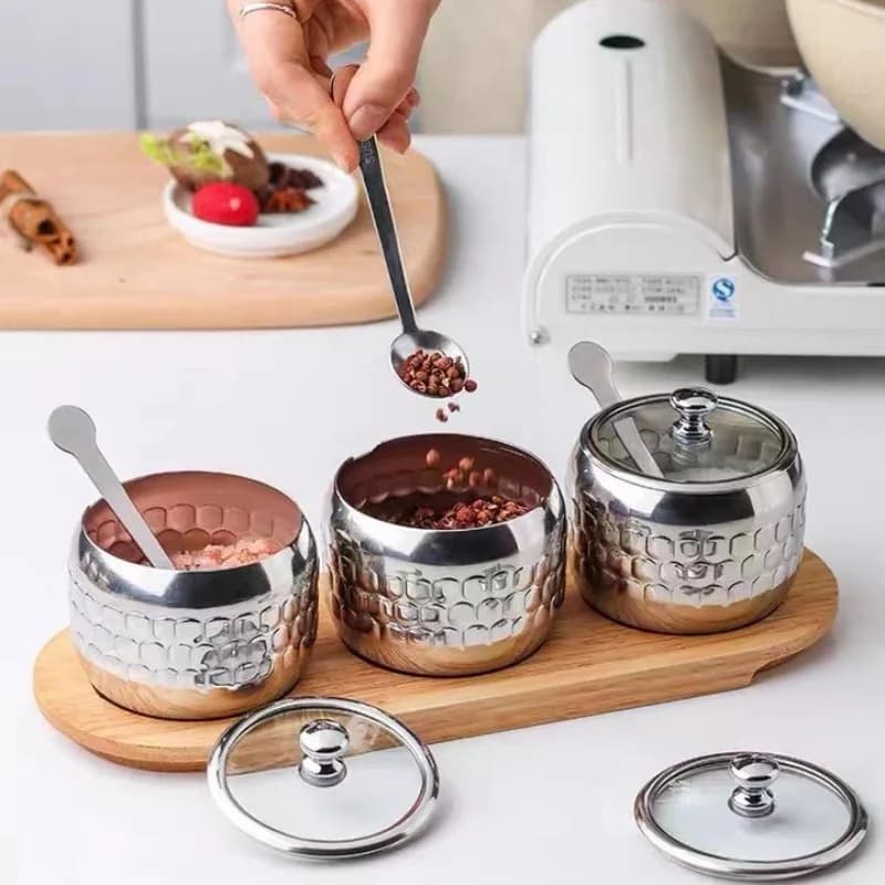 Barattolo di condimento in acciaio inossidabile 304 Sale da cucina Scatola di condimenti per glutammato monosdico Set combinato per la casa Bottiglia di stoccaggio per condimenti