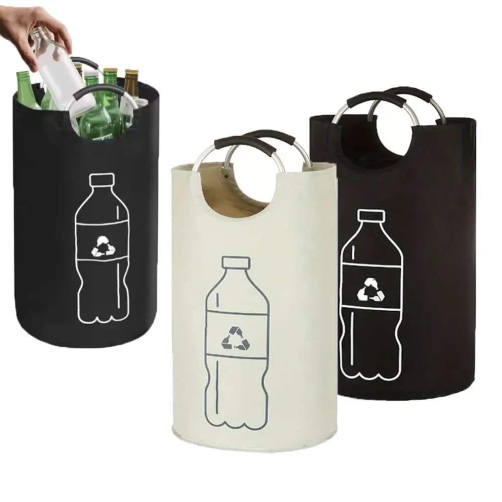 Foldable Recycling Bin for Bottles Aluminum Handle Dirty Clothes Basket 82 L Polyester Collector Home Use No Electricity Needed