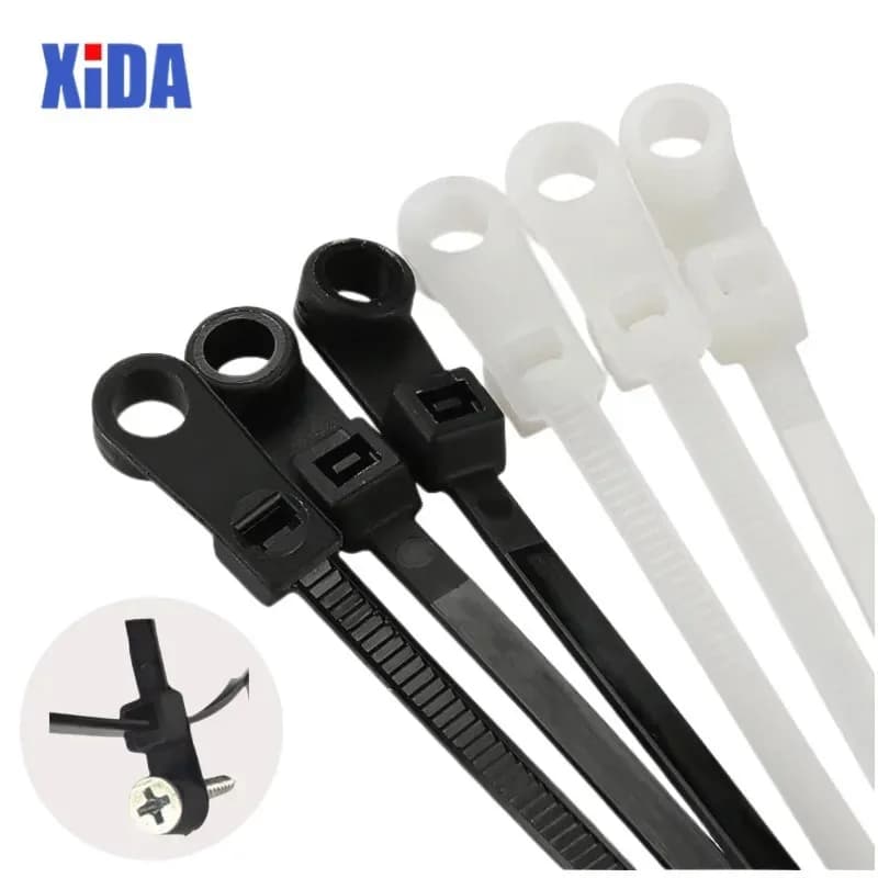 Nylon Cable Tie 4*200 5*200 Fixed Cable Tie Nylon Cable Zip Ties With Screw Hole Mount Self Locking Loop Wrap Bundle Tie Straps