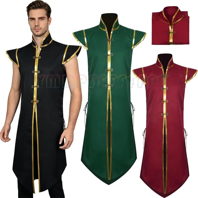 New in stock medieval Renaissance cosplay men's vest Viking sleeveless long vest black green burgundy Halloween costume jacket E